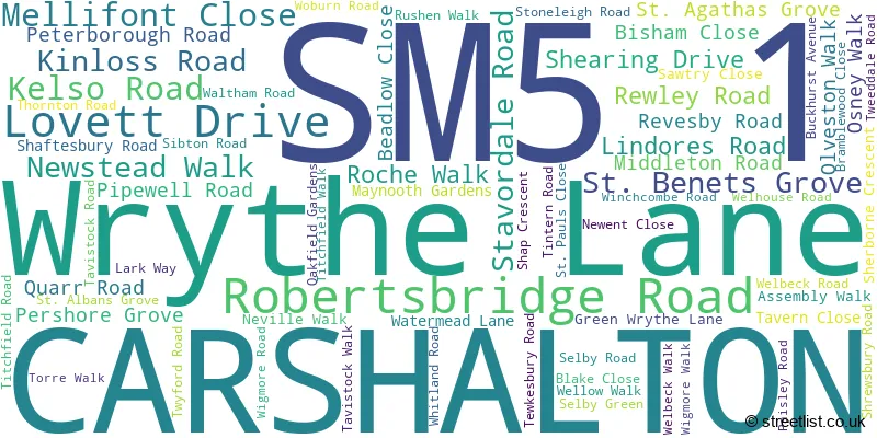 A word cloud for the SM5 1 postcode